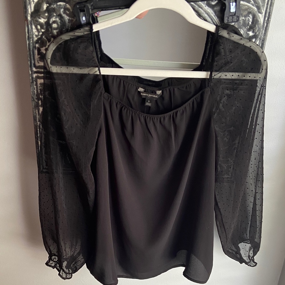 Banana Republic Black Sheer Sleeve Blouse
